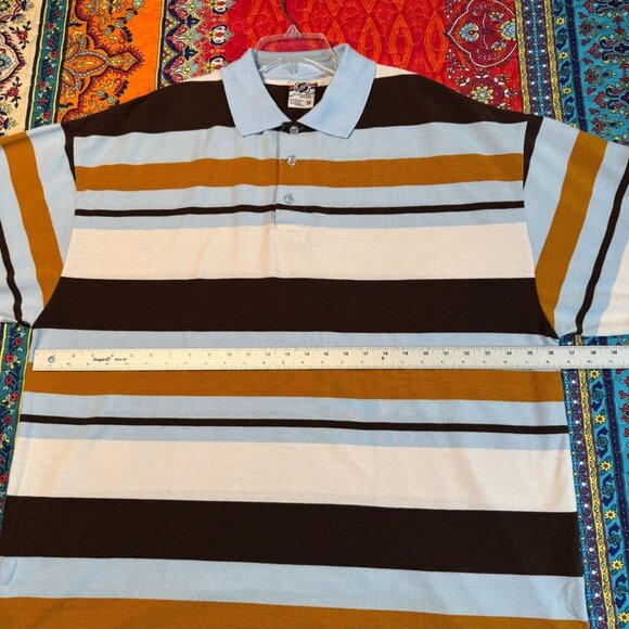 Old Skool Urban Wear Striped Polo Shirt Men’s 3X Blue Brown White Short Sleeve - Picture 8 of 9
